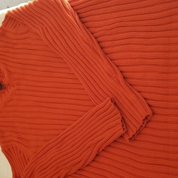 Express Vintage Ribbed Knit V-neck Orange Sweater Size XL - Picture 2 of 6
